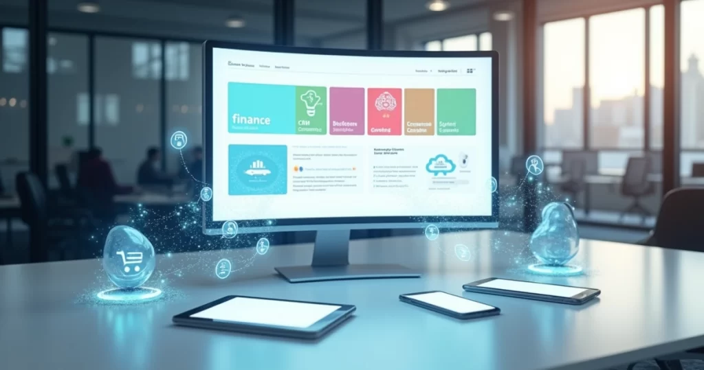 Fluxo automático de dados conectando softwares empresariais em dashboard central