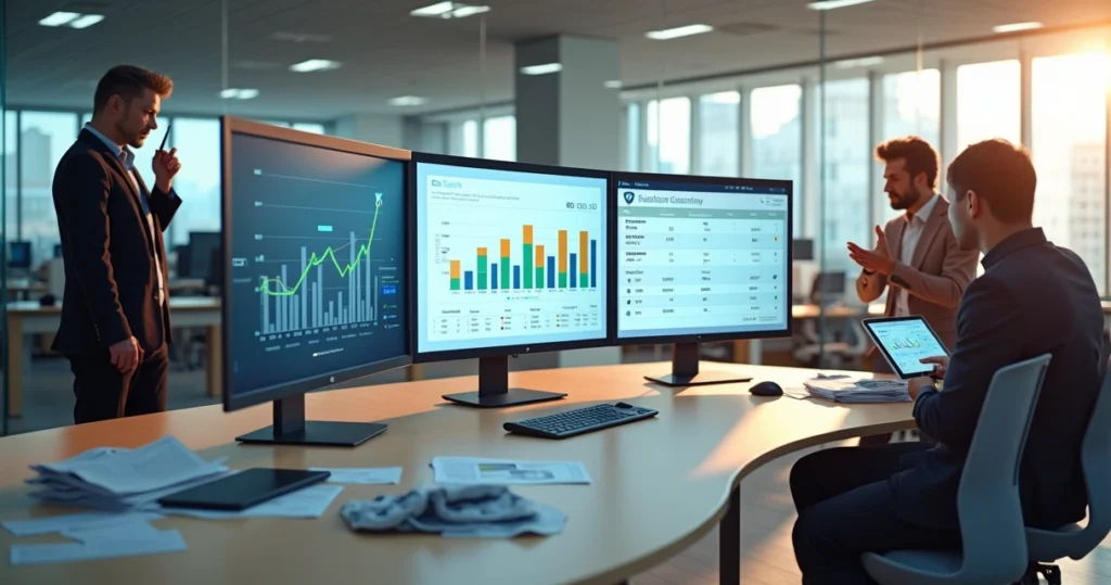 Time de vendas acompanhando painel digital de comissões integradas ao ERP