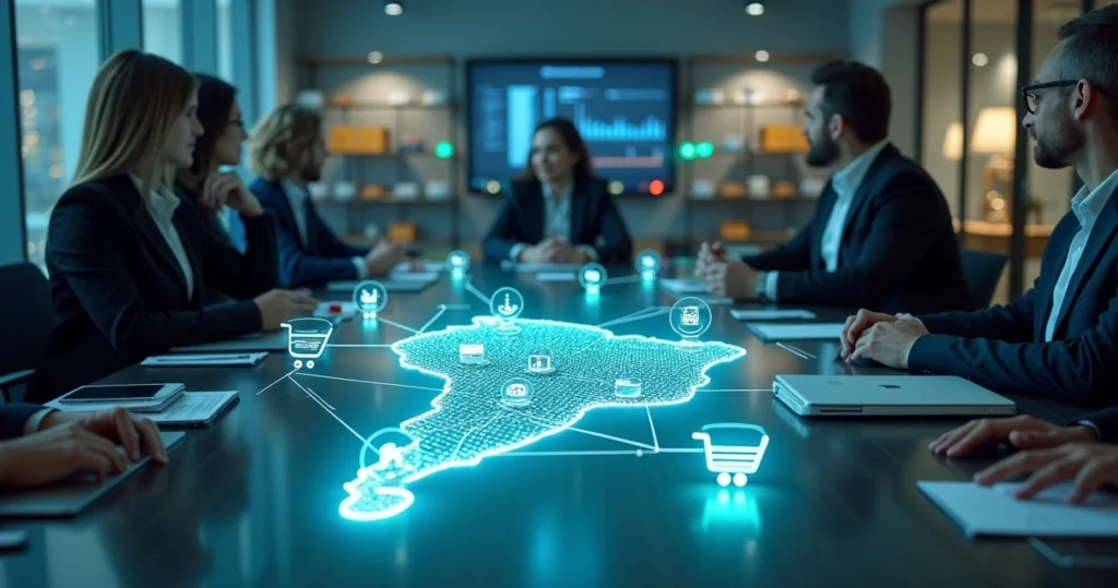 Mapa digital de fluxo logístico de distribuidora interligando estoque vendas e financeiro