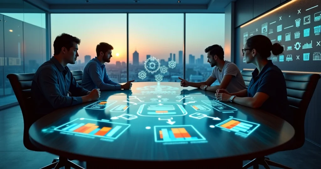 Gestor analisando controle de estoque integrado ao ERP em mesa digital