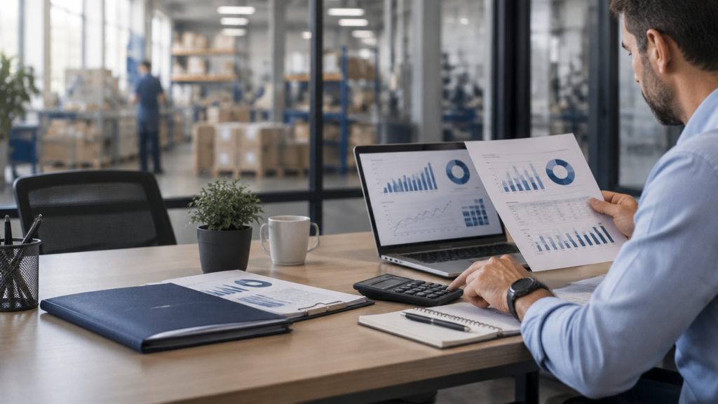 Gestora analisa relatórios e gráficos financeiros para avaliar a rentabilidade de uma empresa